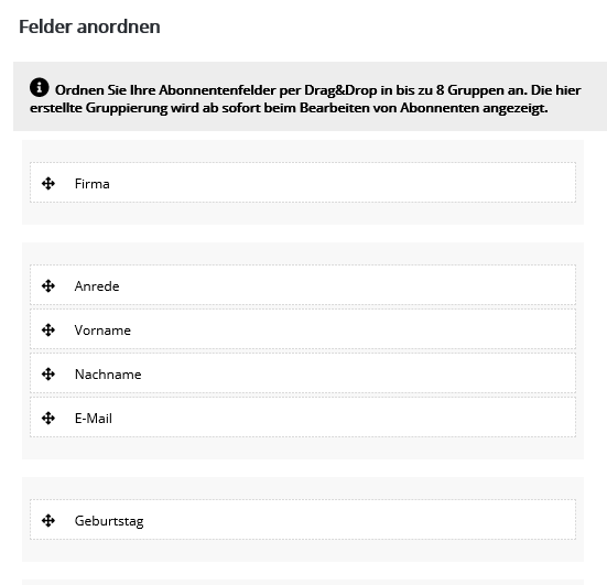 Abonnentenfelder anordnen in M-Tool